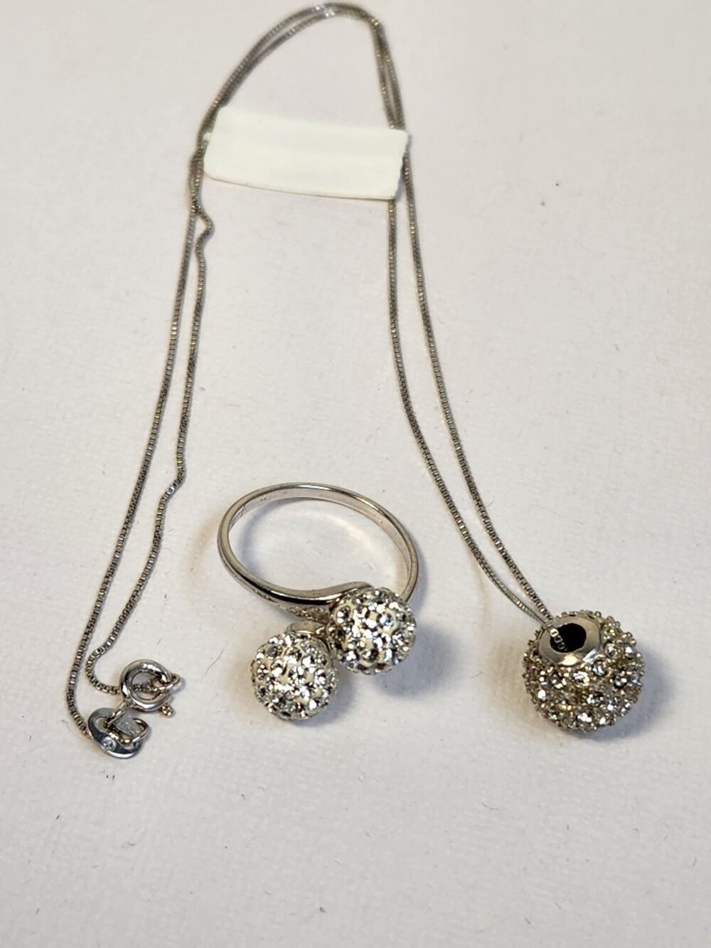 Disco Isnt Dead! 925 Pavé Pendant Italy Necklace & Ring Set Diamonique Style